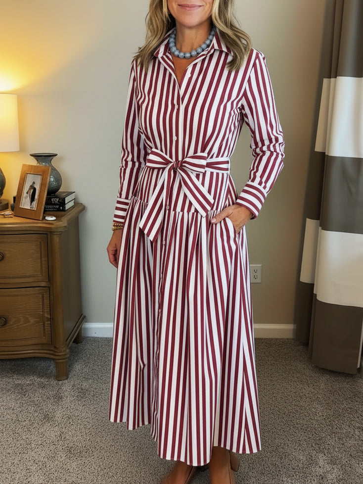 New Arrivals🔥 Classic Striped Shirtdress with Tie Belt